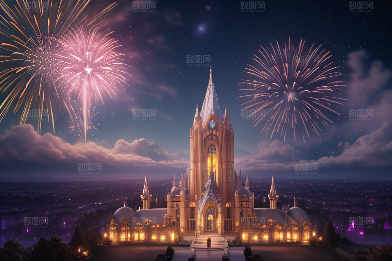 光影交织烟花点亮水晶城堡