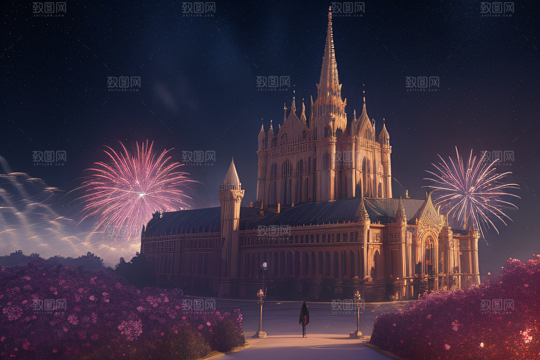 光影交织烟花点亮水晶城堡