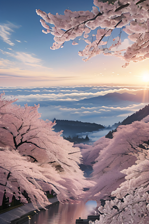 樱花绚烂云上宫殿