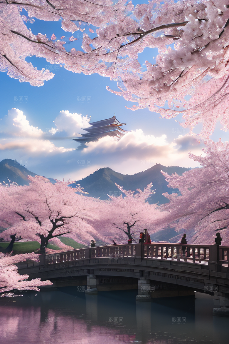 樱花绚烂云上宫殿