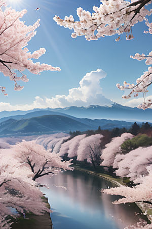 樱花绚烂云上宫殿