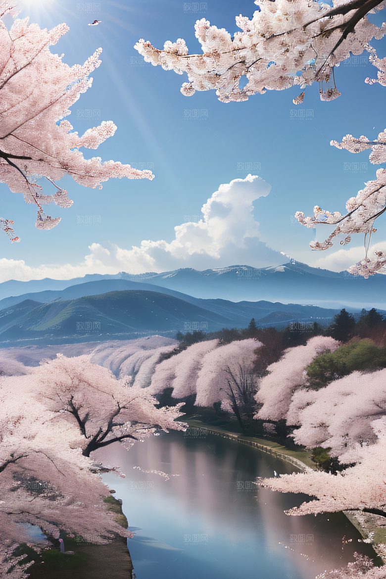 樱花绚烂云上宫殿