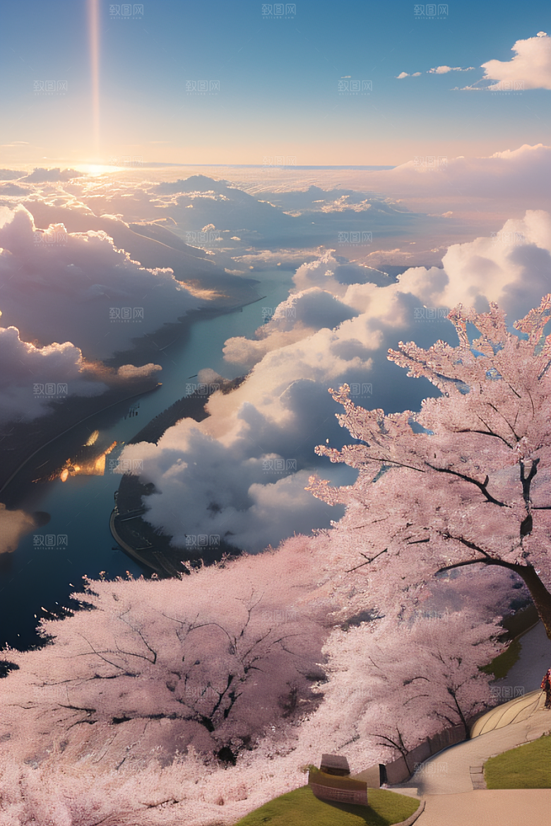 樱花绚烂云上宫殿