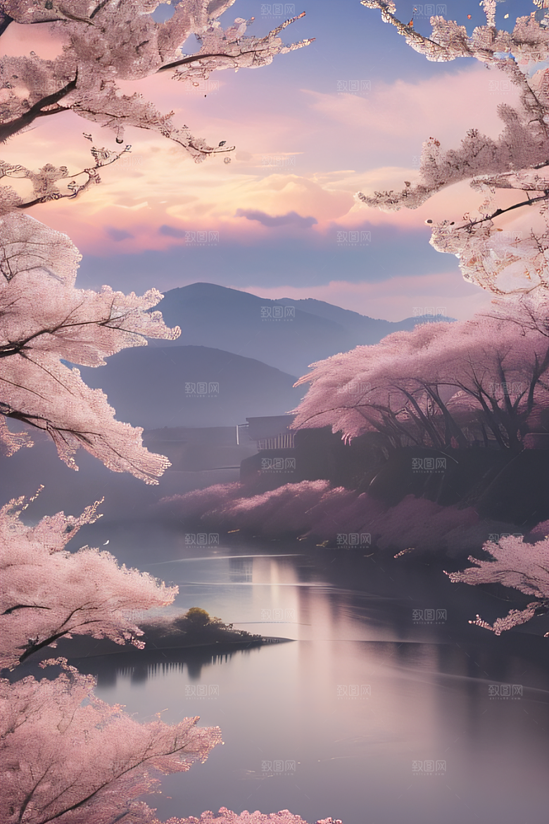 樱花绚烂云上宫殿