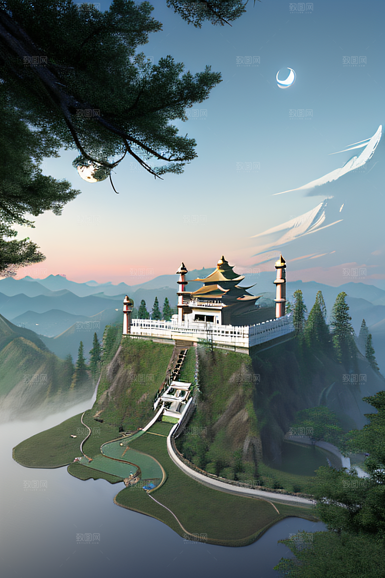 蓝白之境神秘飘渺的中国宫殿