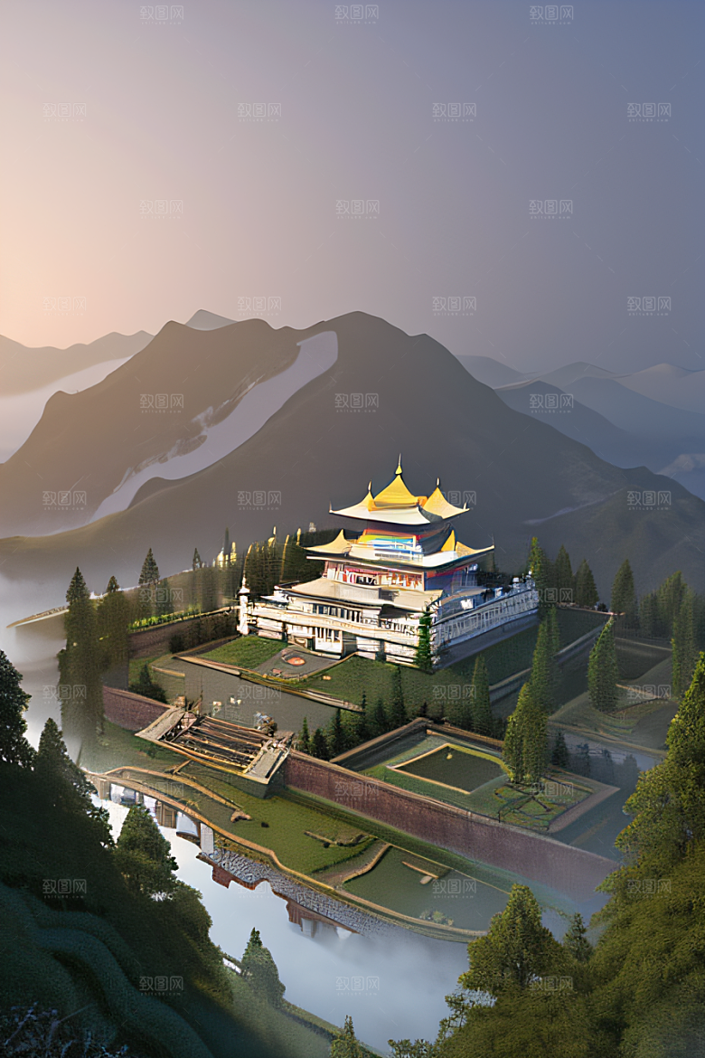 蓝白之境神秘飘渺的中国宫殿