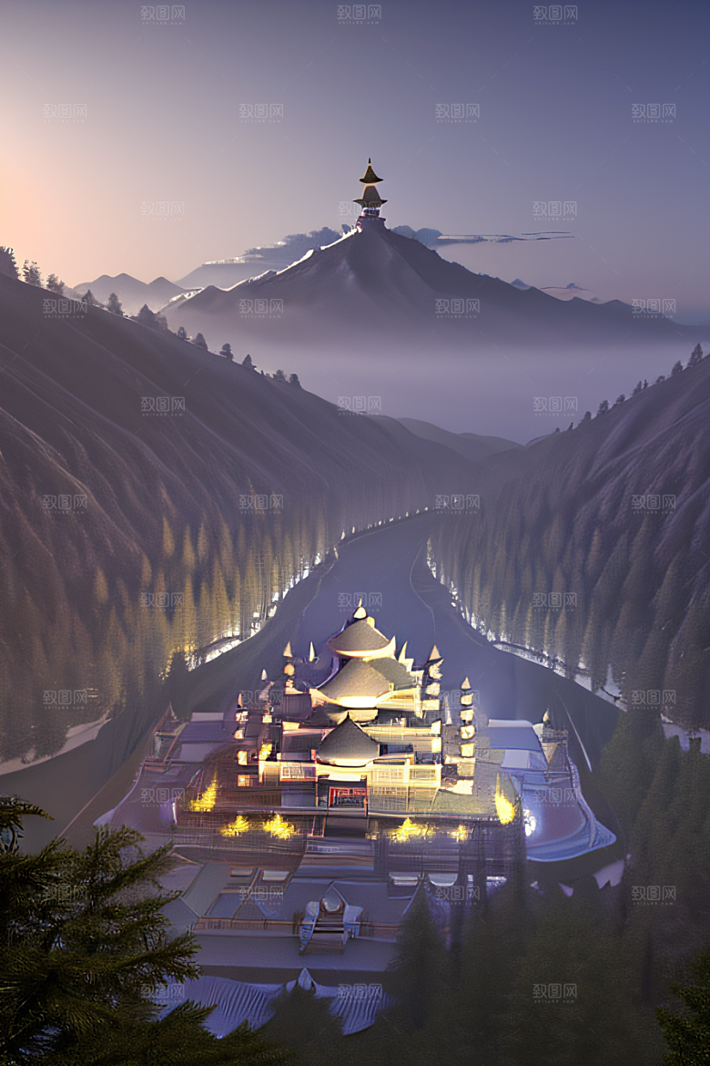蓝白之境神秘飘渺的中国宫殿