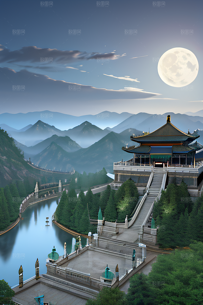 蓝白之境神秘飘渺的中国宫殿