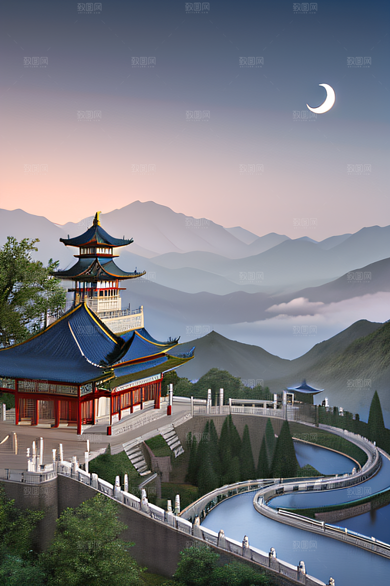 蓝白之境神秘飘渺的中国宫殿