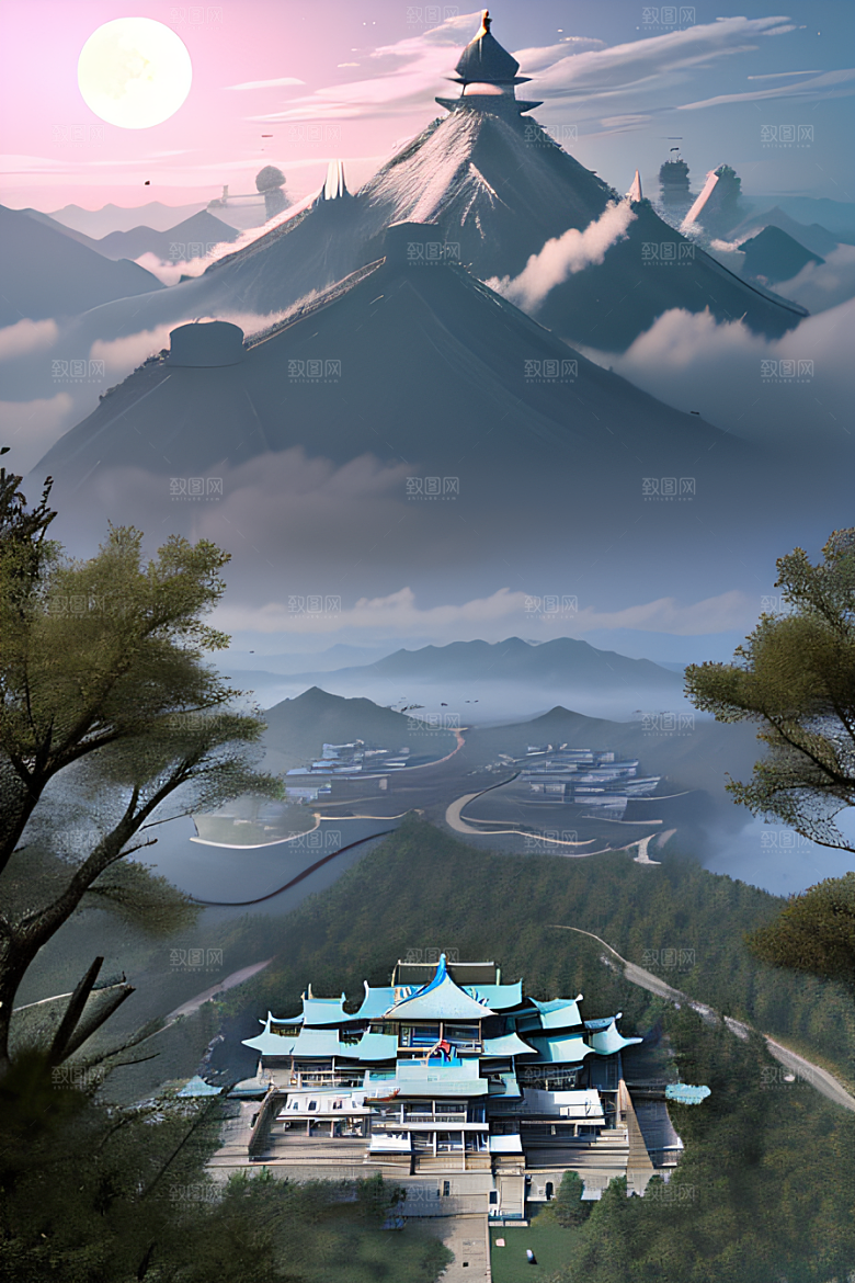 蓝白之境神秘飘渺的中国宫殿