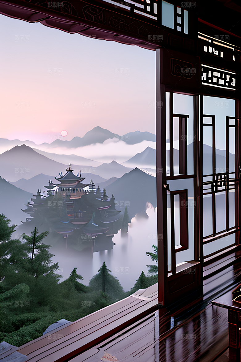 雾山之巅宁静美丽的中国宫殿