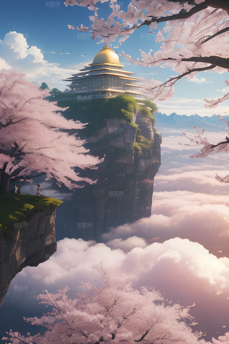 樱花绽放云上皇家殿堂