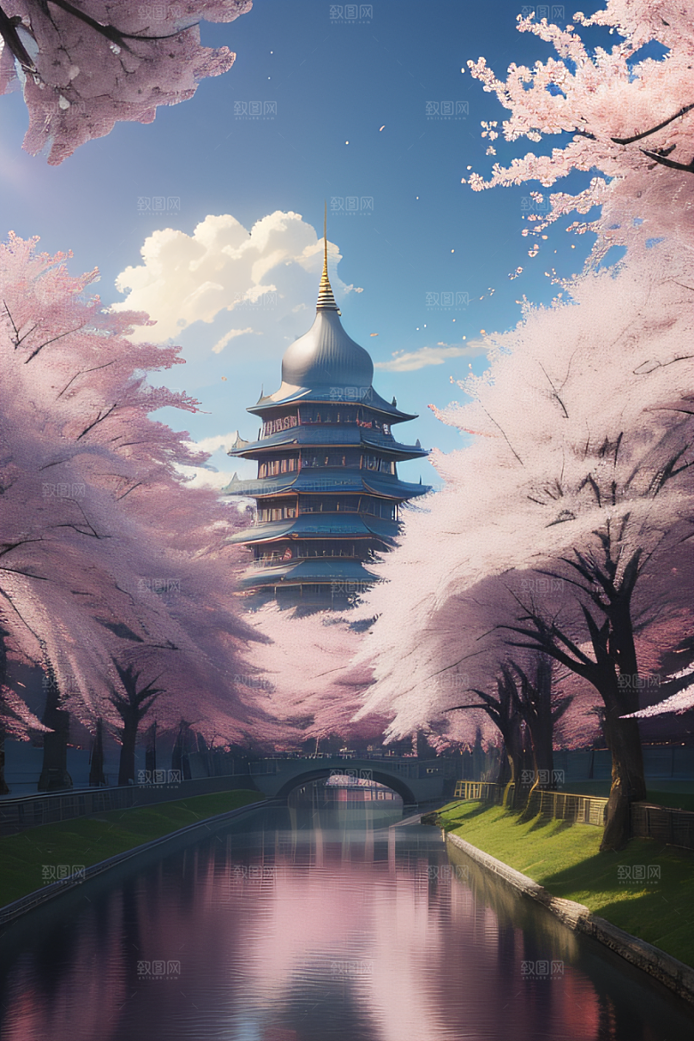 樱花绽放云上皇家殿堂