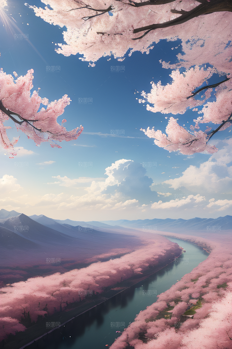 樱花盛开云上皇家宫殿