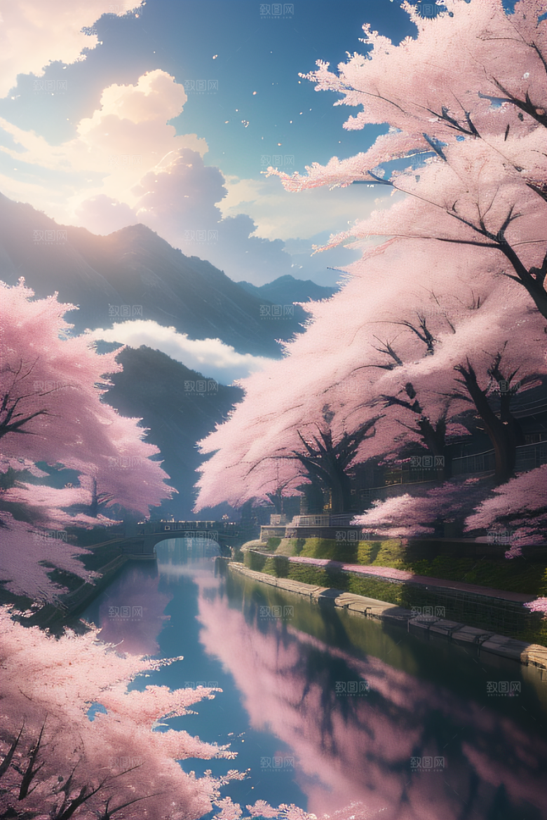 樱花盛开云上皇家宫殿