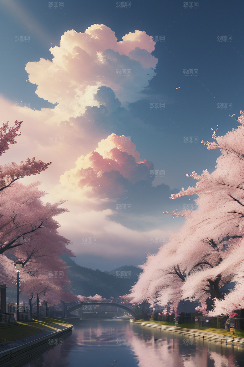 樱花盛开云上皇家宫殿