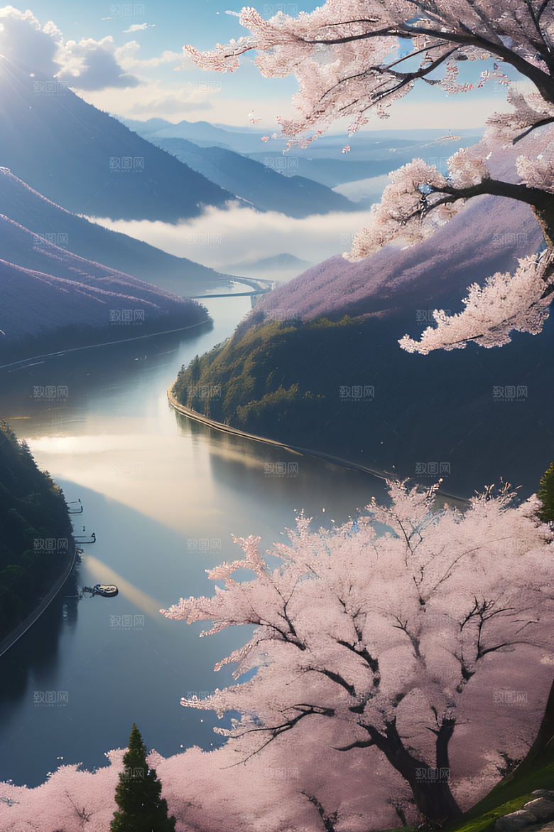 樱花绚烂云上宫殿