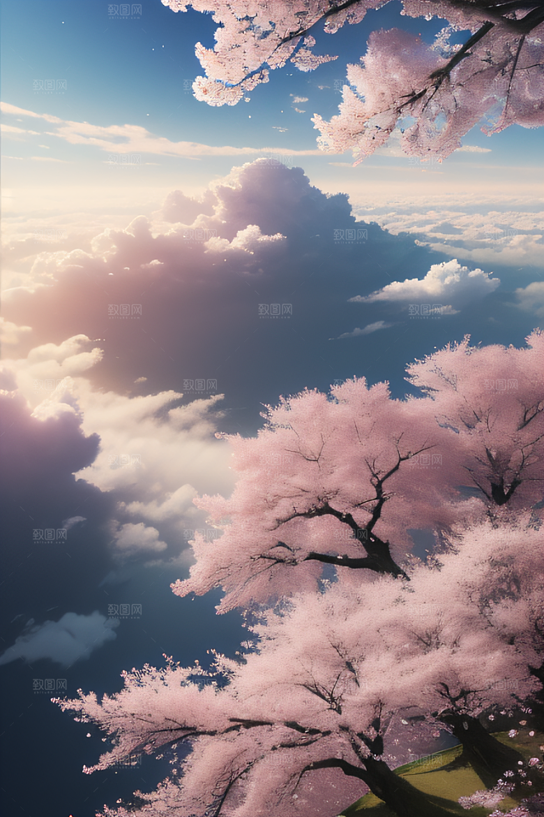 樱花绚烂云上宫殿