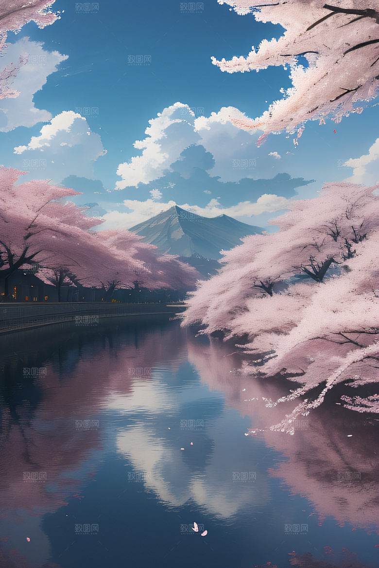 樱花绚烂云上宫殿