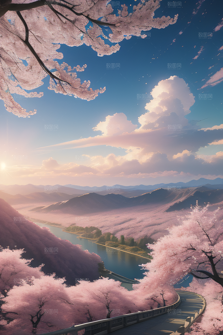 樱花绚烂云上宫殿
