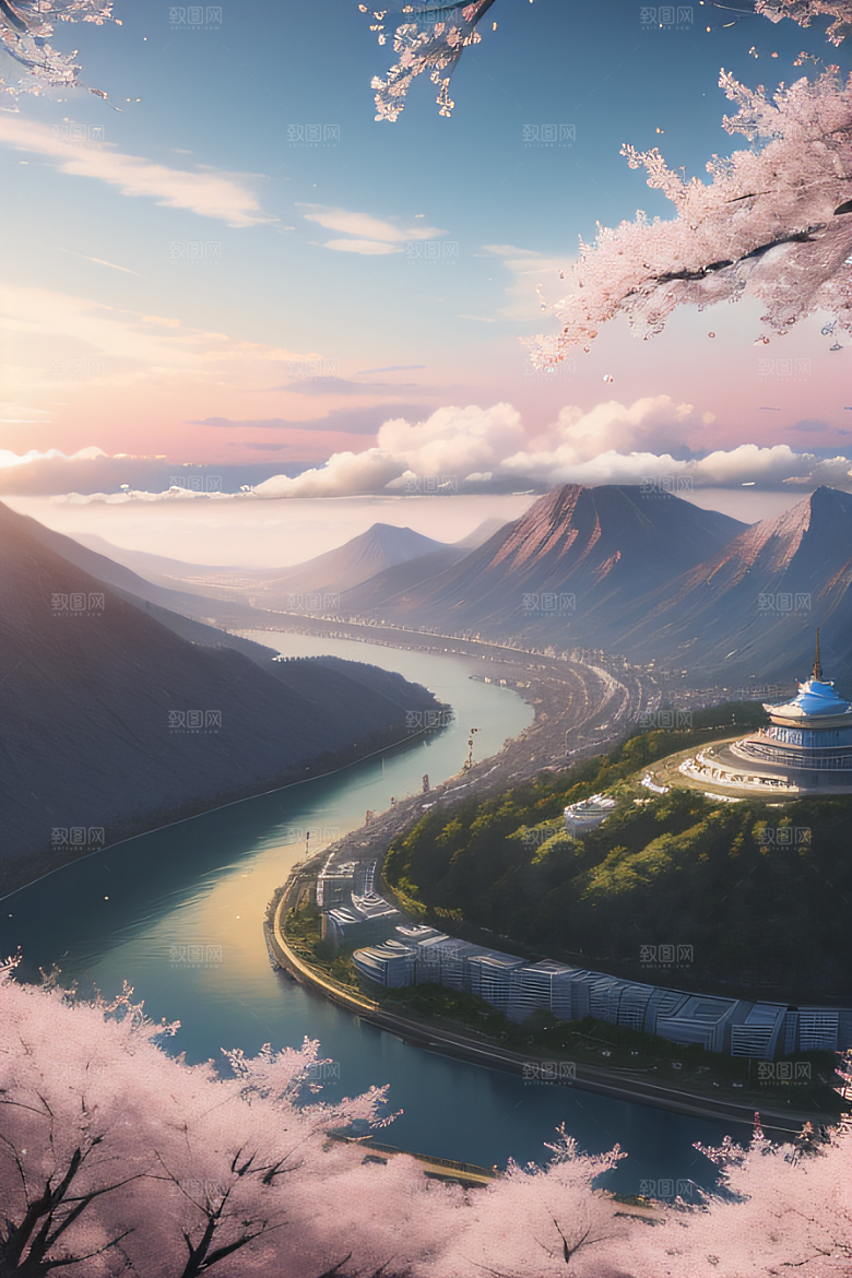 樱花绚烂云上宫殿