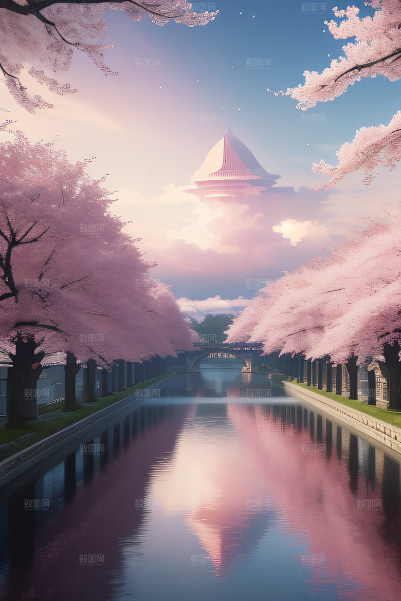 樱花绚烂云上宫殿