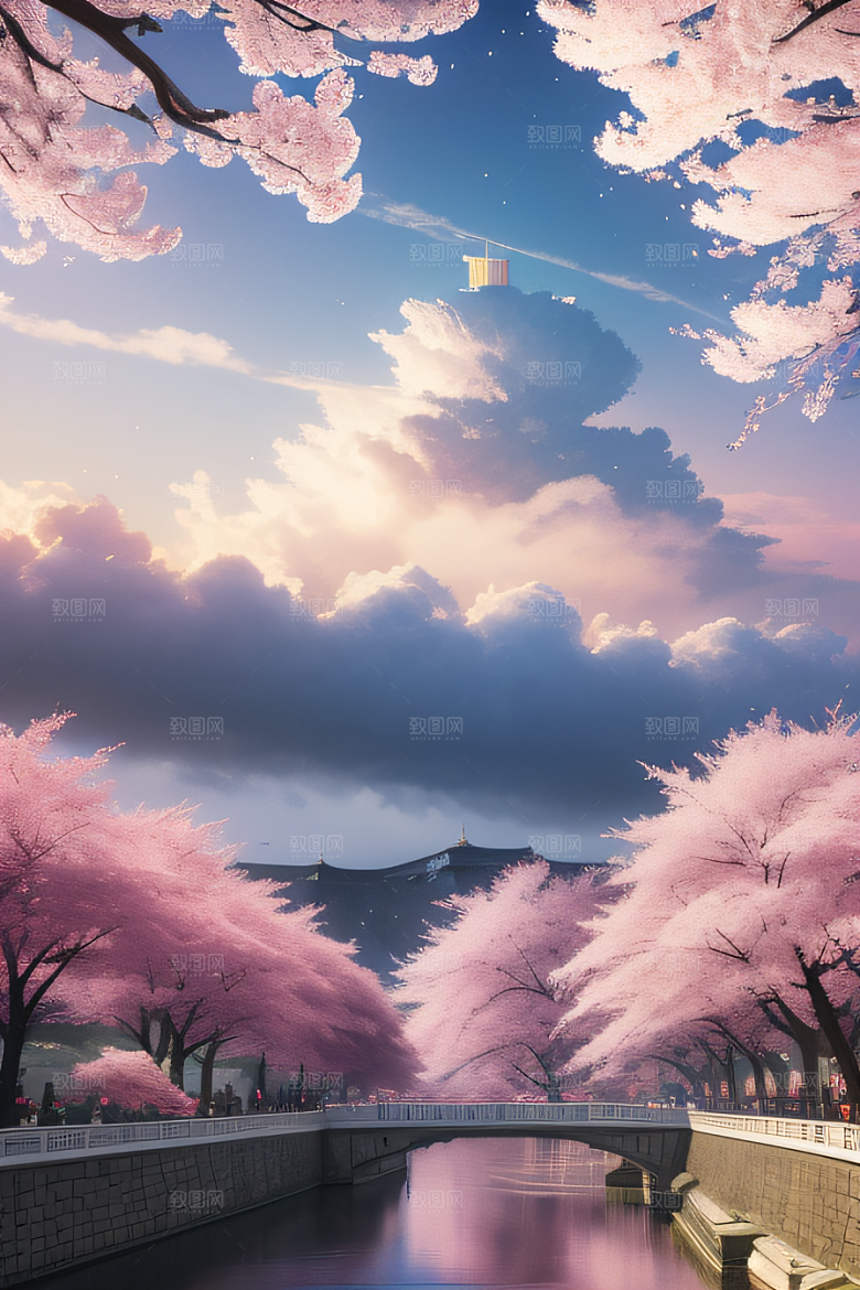 樱花绚烂云上宫殿