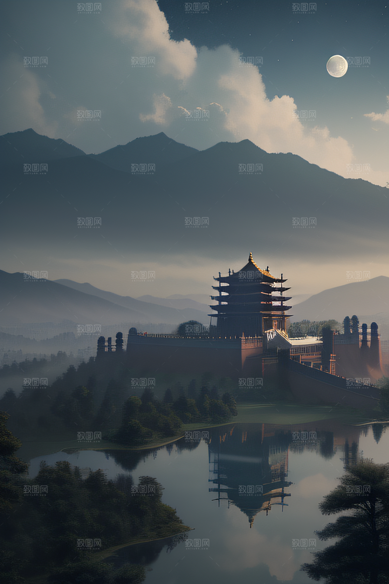 蓝白之境神秘飘渺的中国宫殿