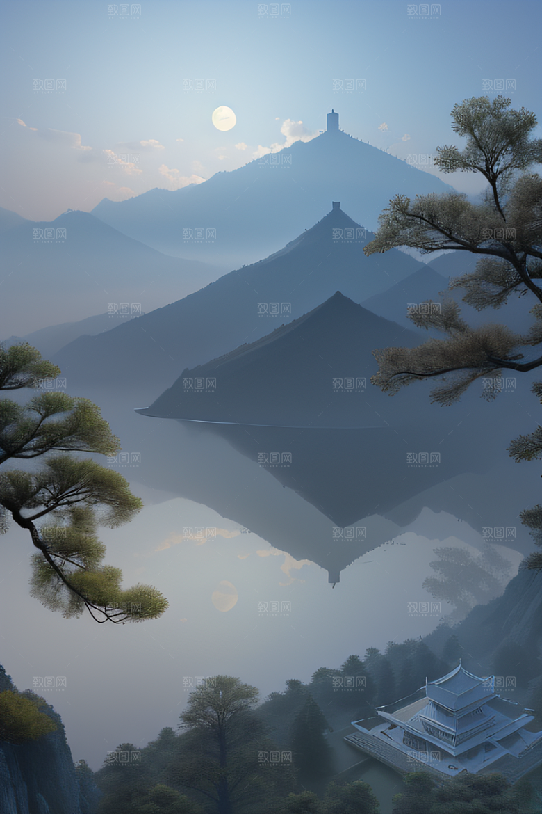 蓝白之境神秘飘渺的中国宫殿