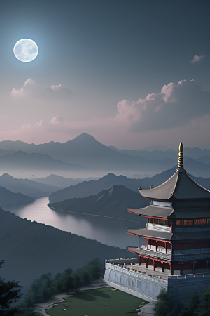 雾山之巅宁静美丽的中国宫殿