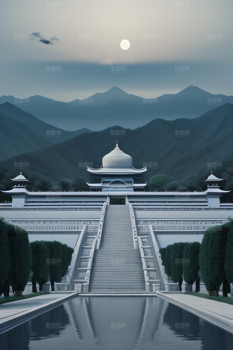 雾山之巅宁静美丽的中国宫殿