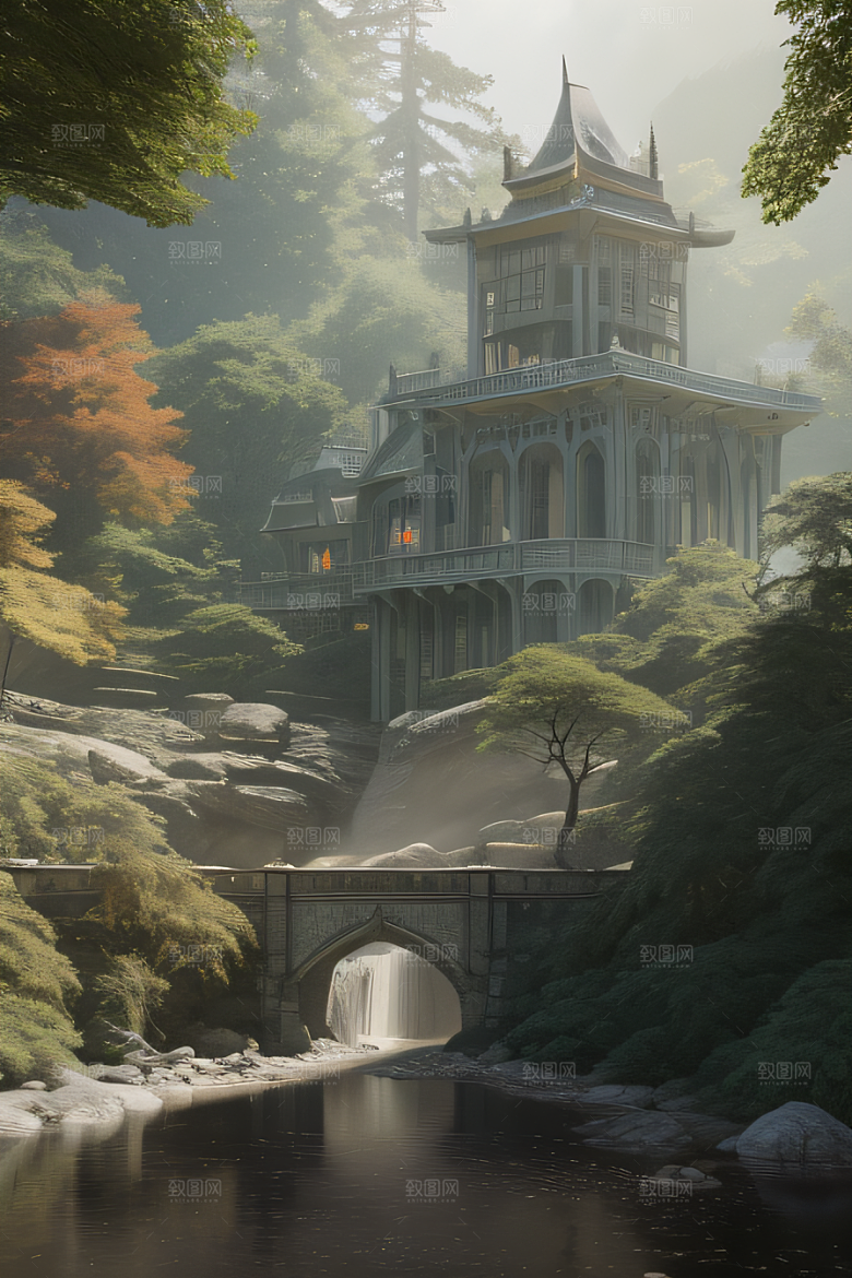 美妙瀑布与红木森林的奇幻画境