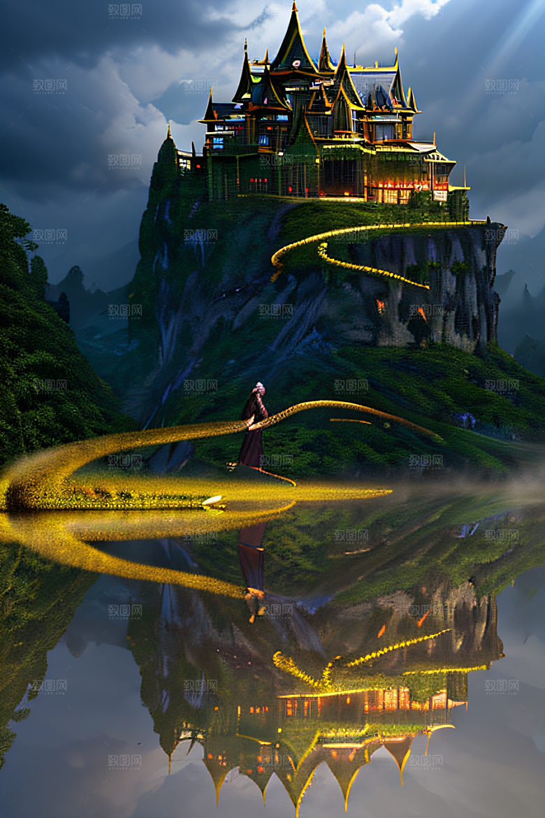 金殿之上魔法巫师与蛇的威严景观