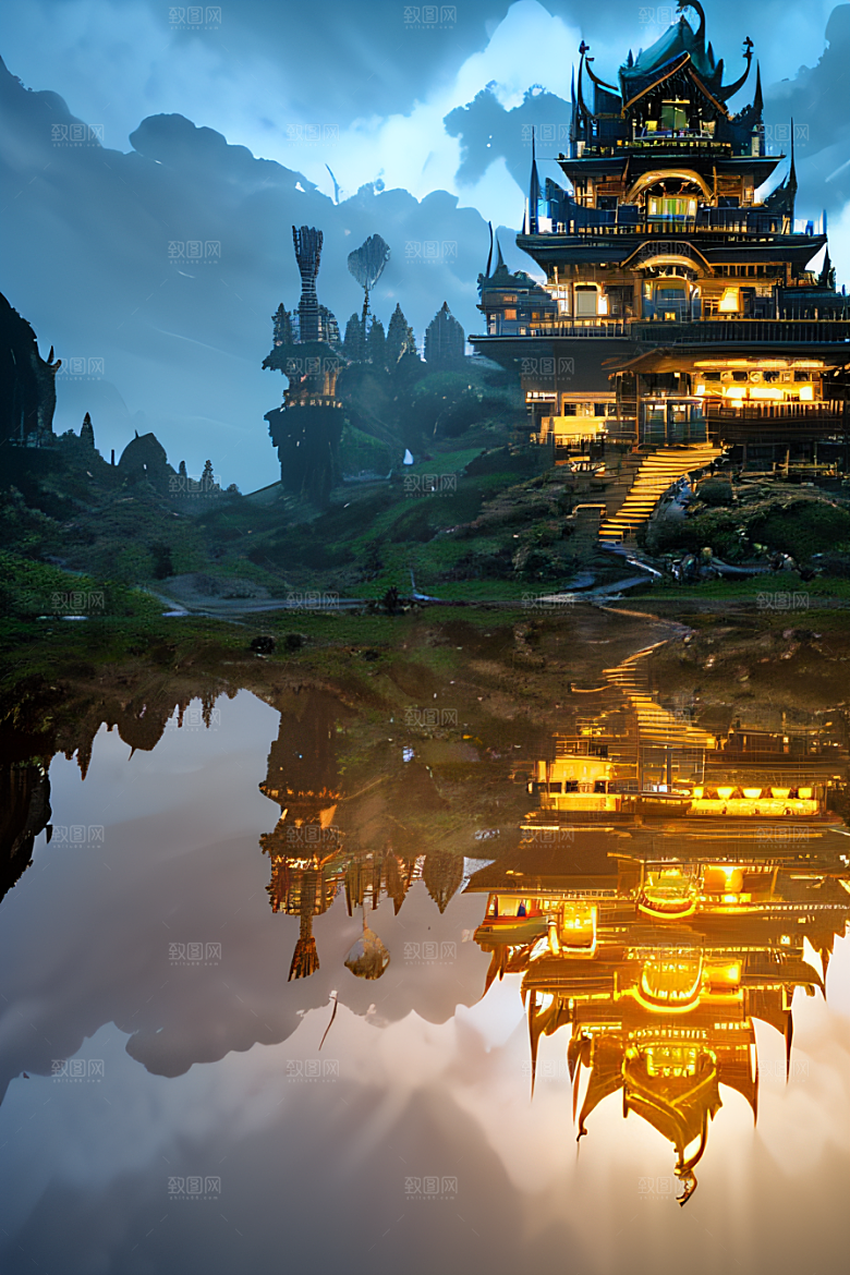 金殿之上魔法巫师与蛇的威严景观