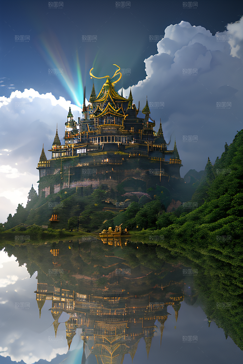 金色宫殿巫师与蛇的魔幻场景