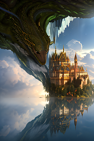 金色宫殿巫师与蛇的魔幻场景
