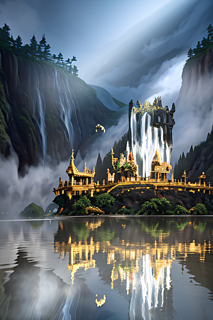 金色宫殿巫师与蛇的魔幻场景
