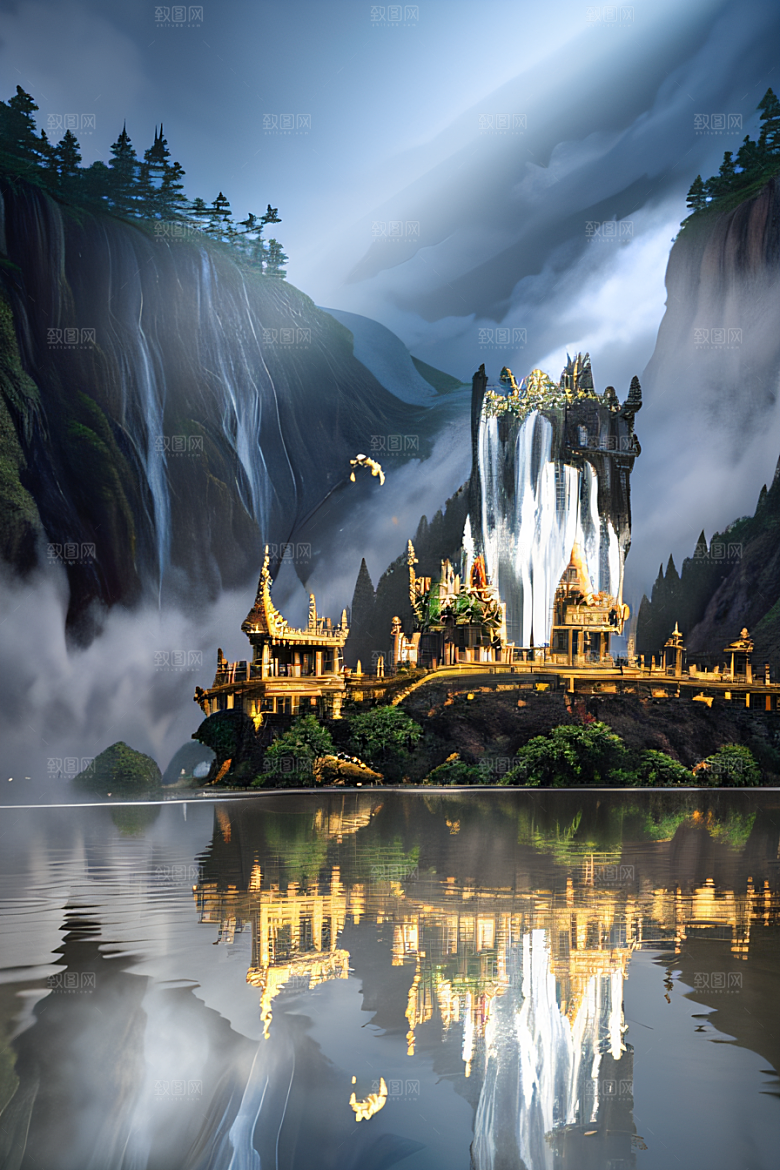 金色宫殿巫师与蛇的魔幻场景