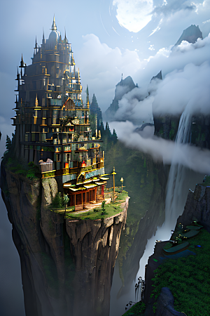 金色宫殿巫师与蛇的魔幻场景