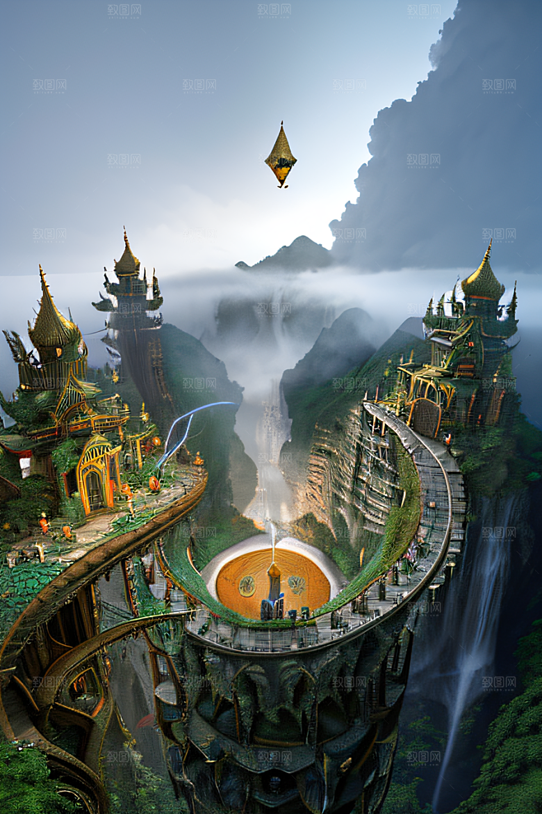 金色宫殿巫师与蛇的魔幻场景
