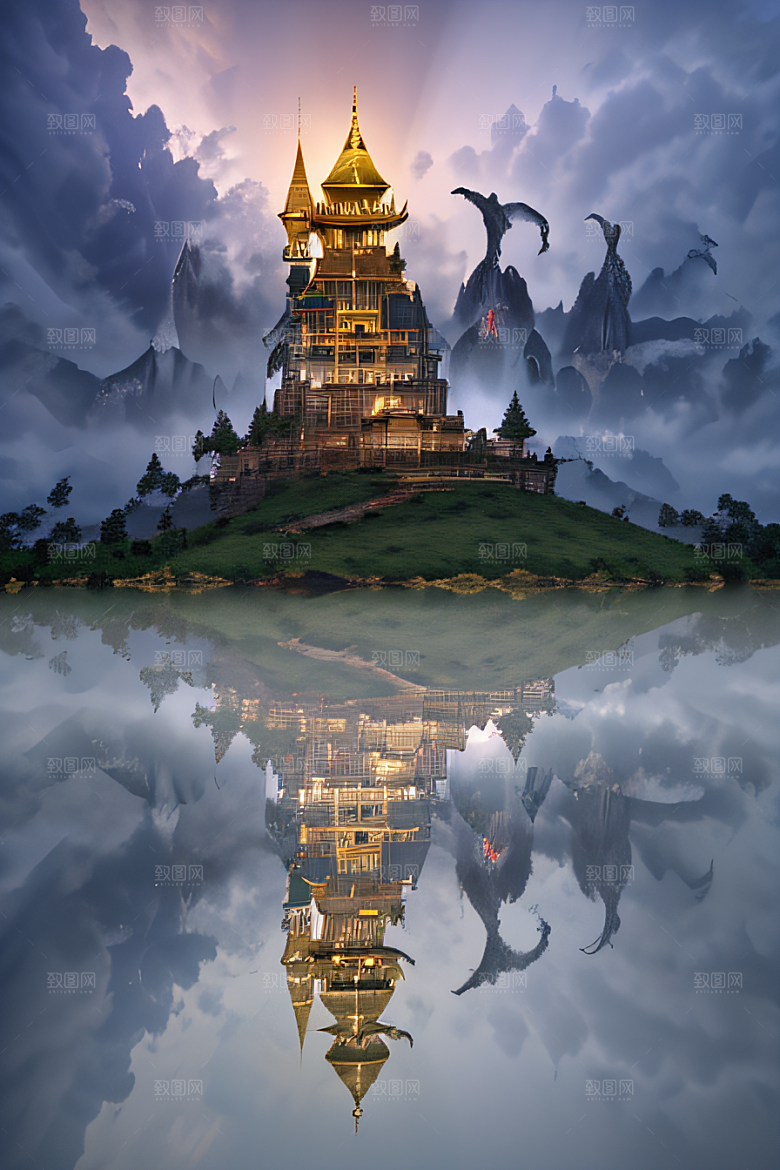 金色宫殿巫师与蛇的魔幻场景