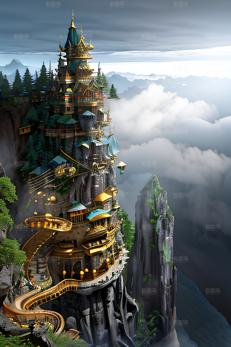 金色宫殿巫师与蛇的魔幻场景