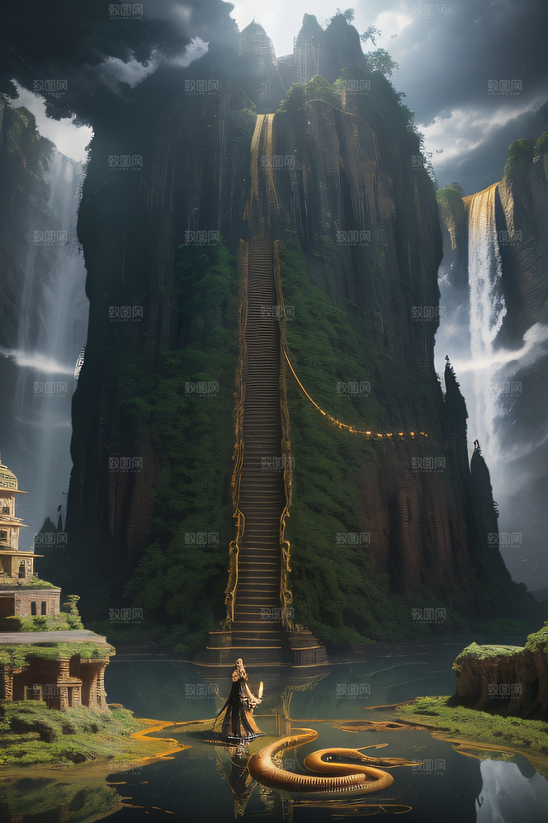 神秘魔法金殿倒影与光效的超广角景观