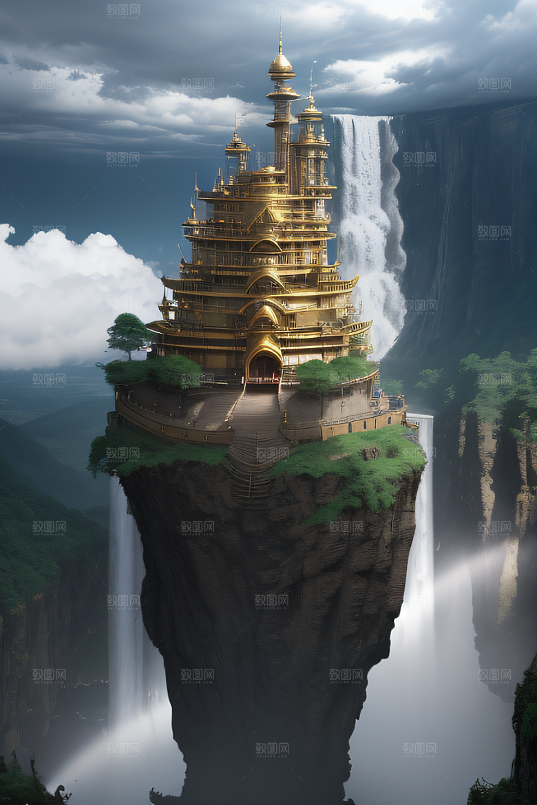 魔法光芒金殿倒影与光效的超广角景观