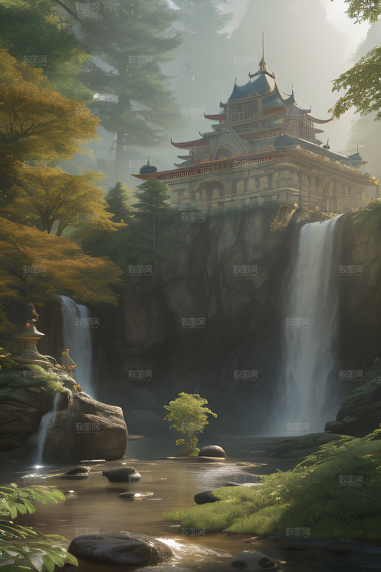 美妙瀑布与红木森林的奇幻画境