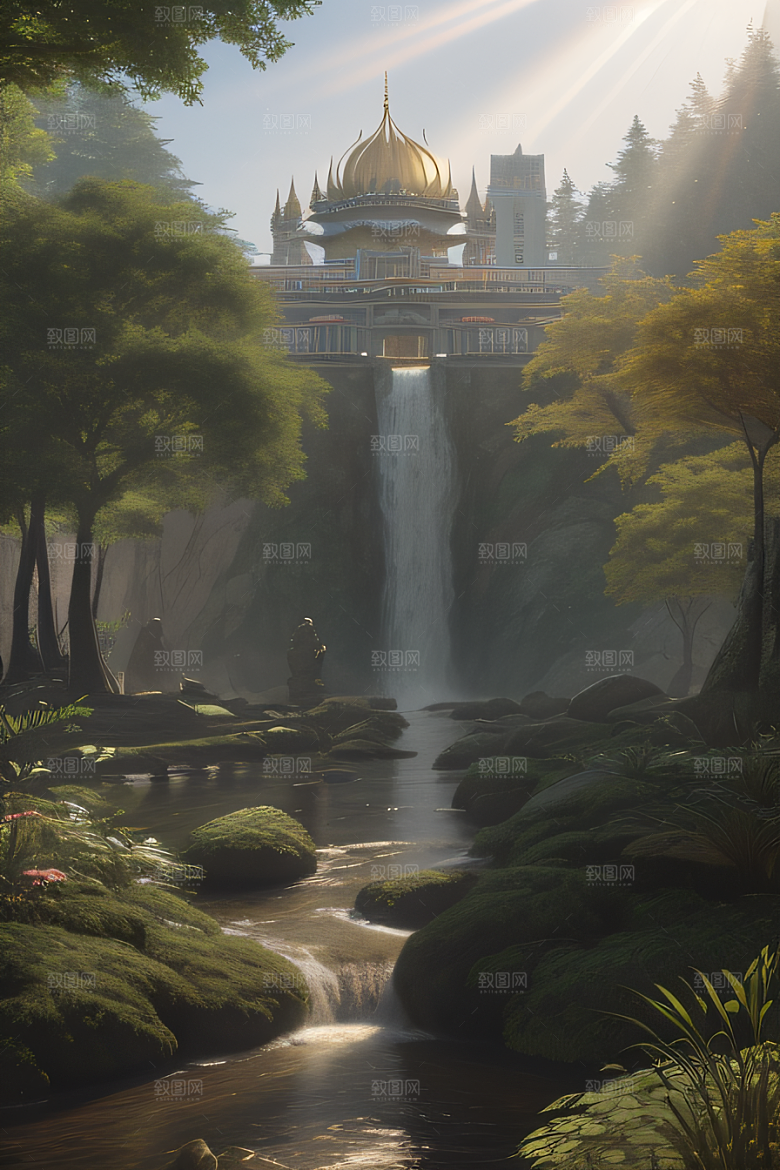 美妙瀑布与红木森林的奇幻画境
