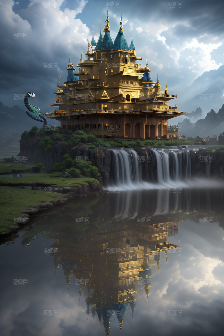 金殿之上魔法巫师与蛇的威严景观
