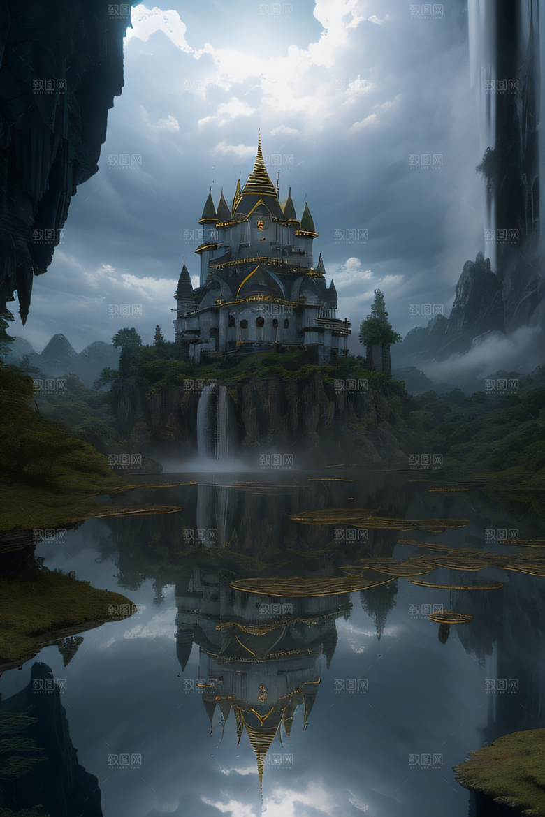 金色宫殿巫师与蛇的魔幻场景