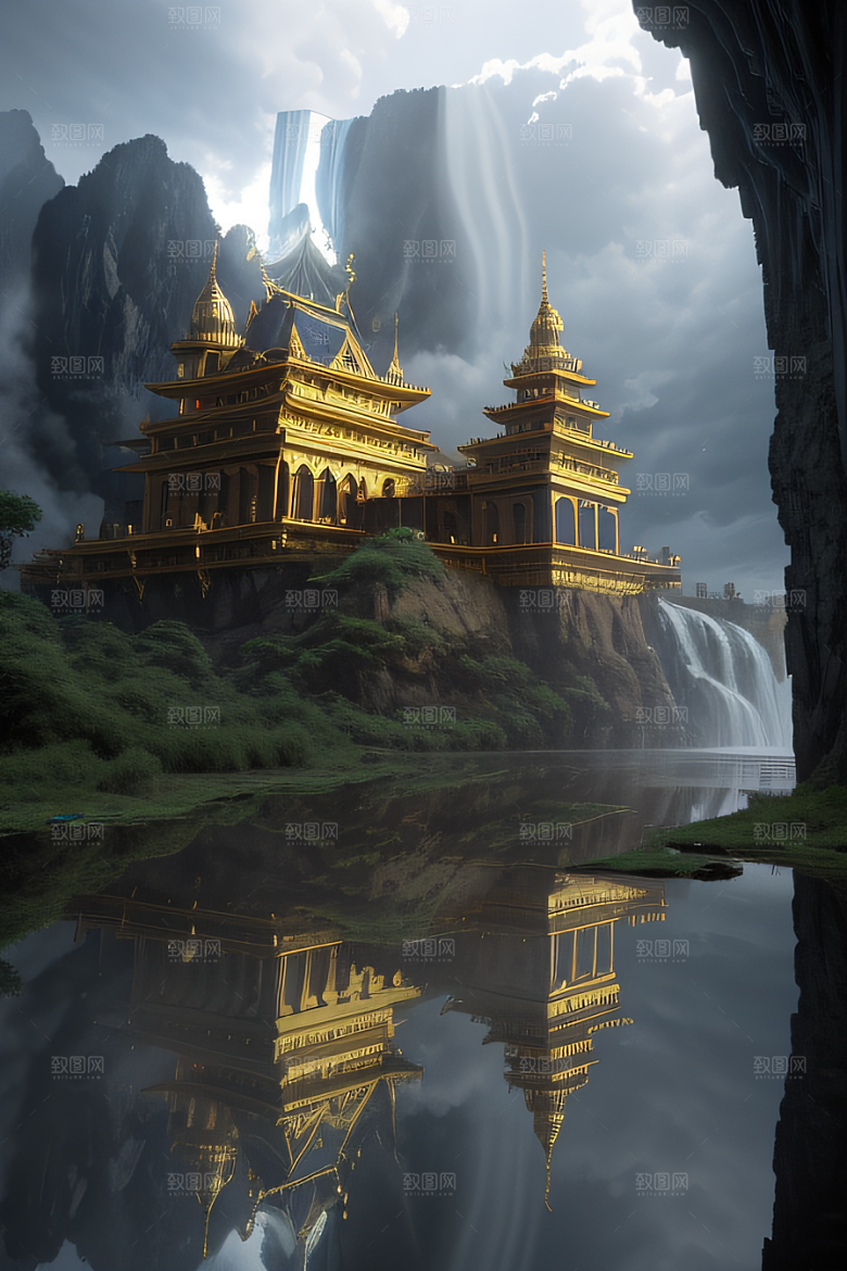 金色宫殿巫师与蛇的魔幻场景
