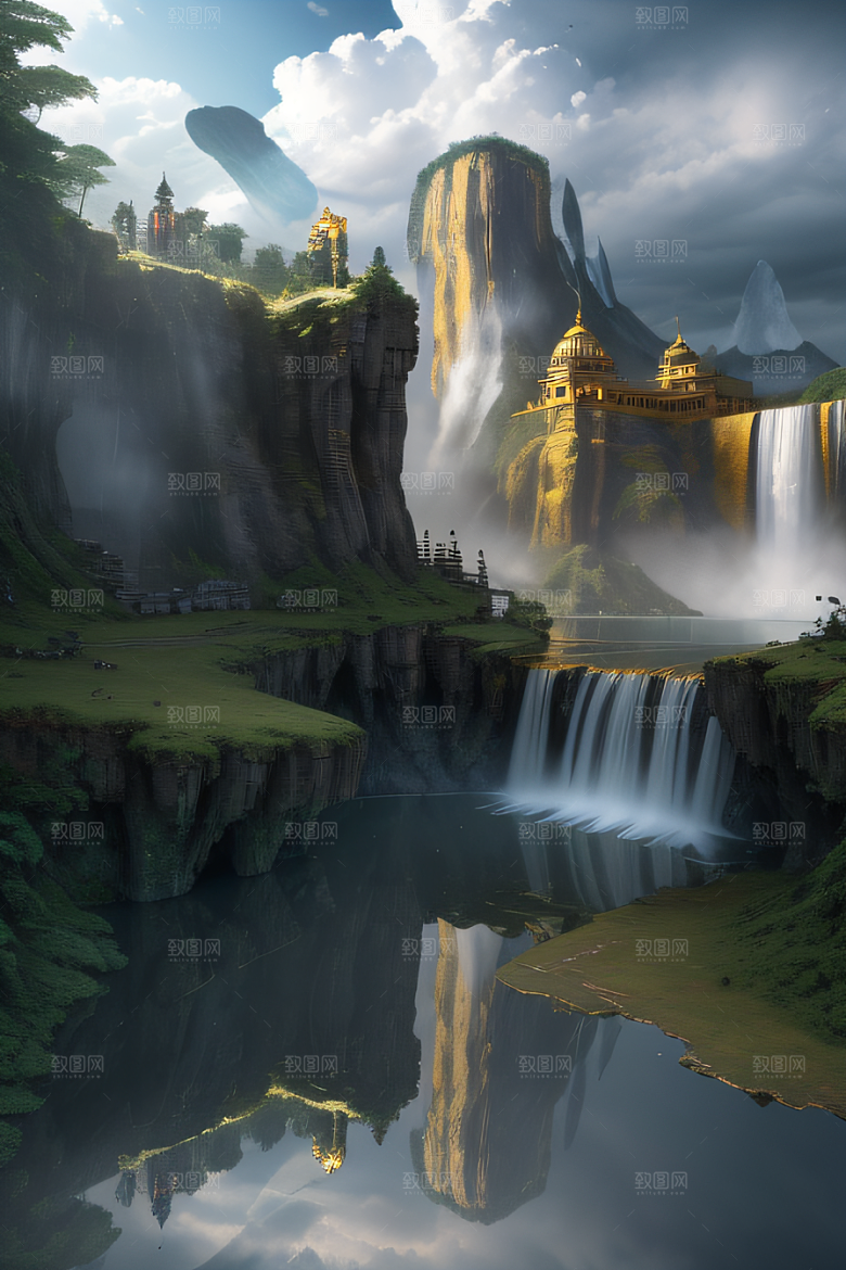 金色宫殿巫师与蛇的魔幻场景